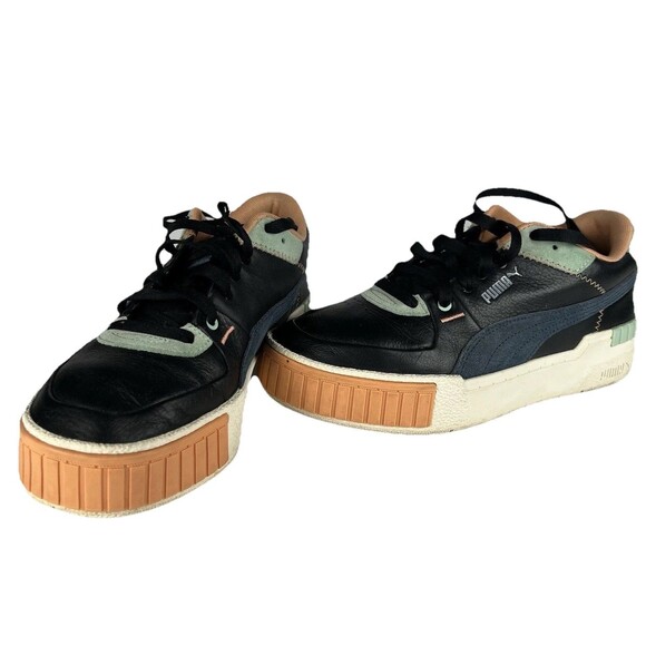 Puma Sz 9.5 Cali Sport Mix Wn's Leather Black Marshmallow Athletic Shoes Kicks - Picture 1 of 7